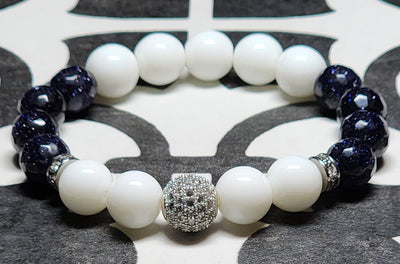 Unisex White Porcelain & Blue Sandstone Stretch Bracelet