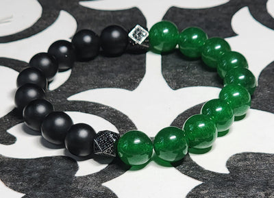 Unisex Matte Onyx & Green Aventurine Stretch Bracelet