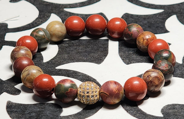 Unisex Flame Jasper Stretch Bracelet