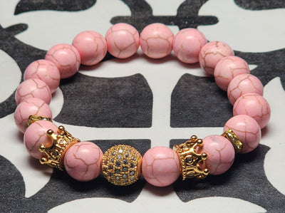 Unisex Pink Howlite Stretch Bracelet