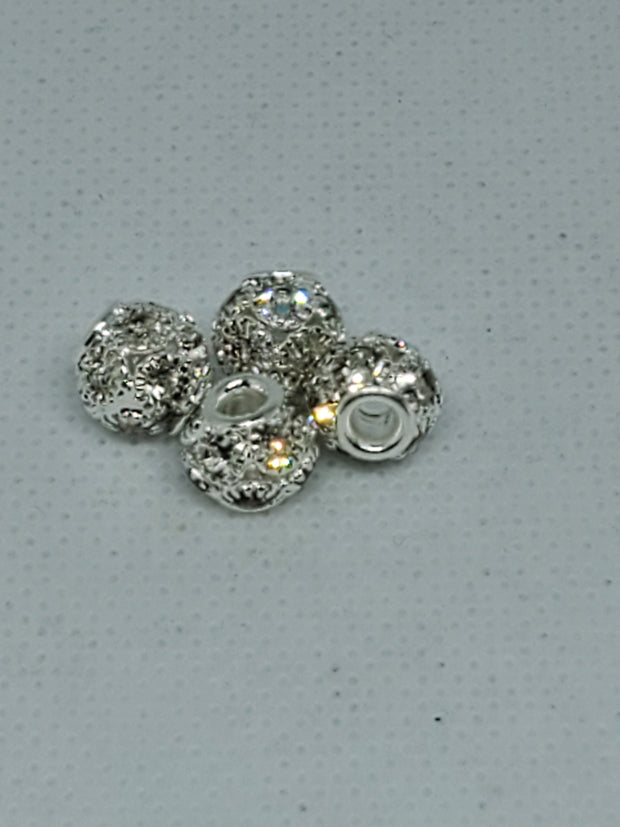 4pc Silver & Crystal Spacer Beads