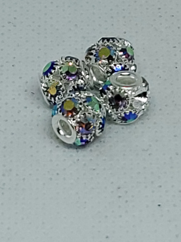 4pc Silver & AB Crystal Spacer Beads