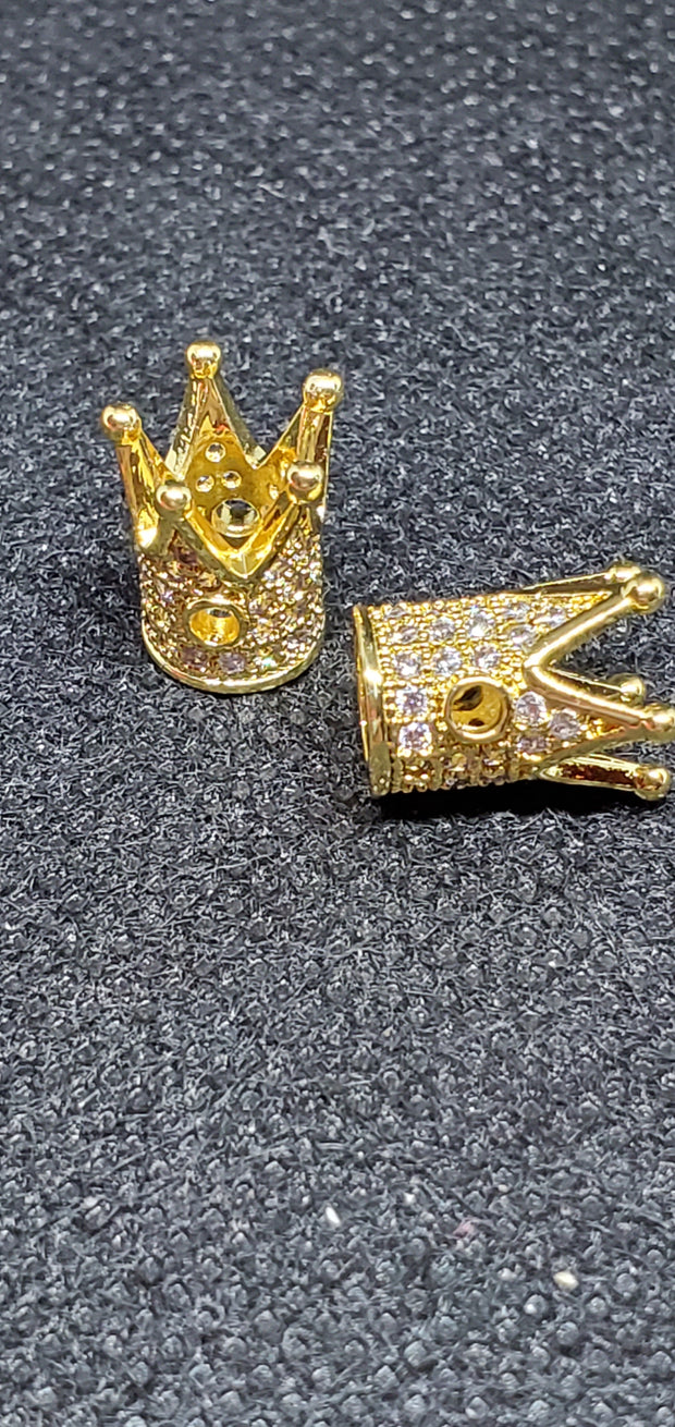 CZ Diamond Crown Beads 2pcs
