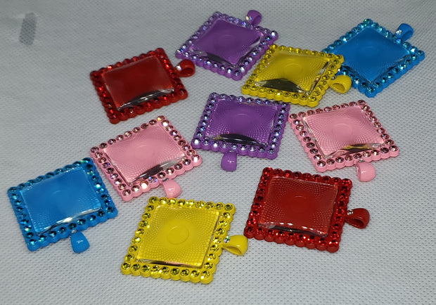 25mm Colorful Square Bezels Trays w/Color Crystals