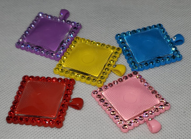 25mm Colorful Square Bezels Trays w/Color Crystals