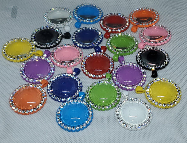 25mm Colorful Round Bezel Trays w/Clear Crystals