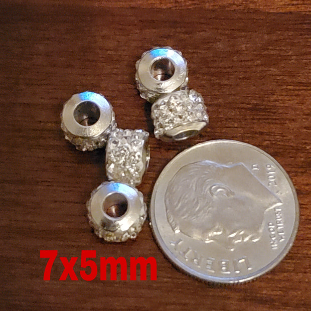 5pc Silver Crystal Spacer Beads