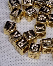 18K Gold Filled Initial Letter Cube Bead